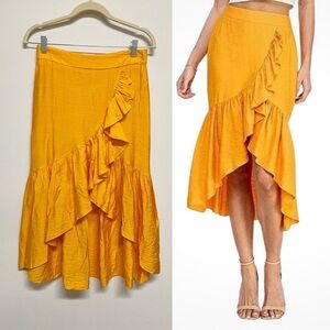 Sunburst Kiss Womens Bright Orange Ruffle High Low Tiered Maxi Skirt Size M